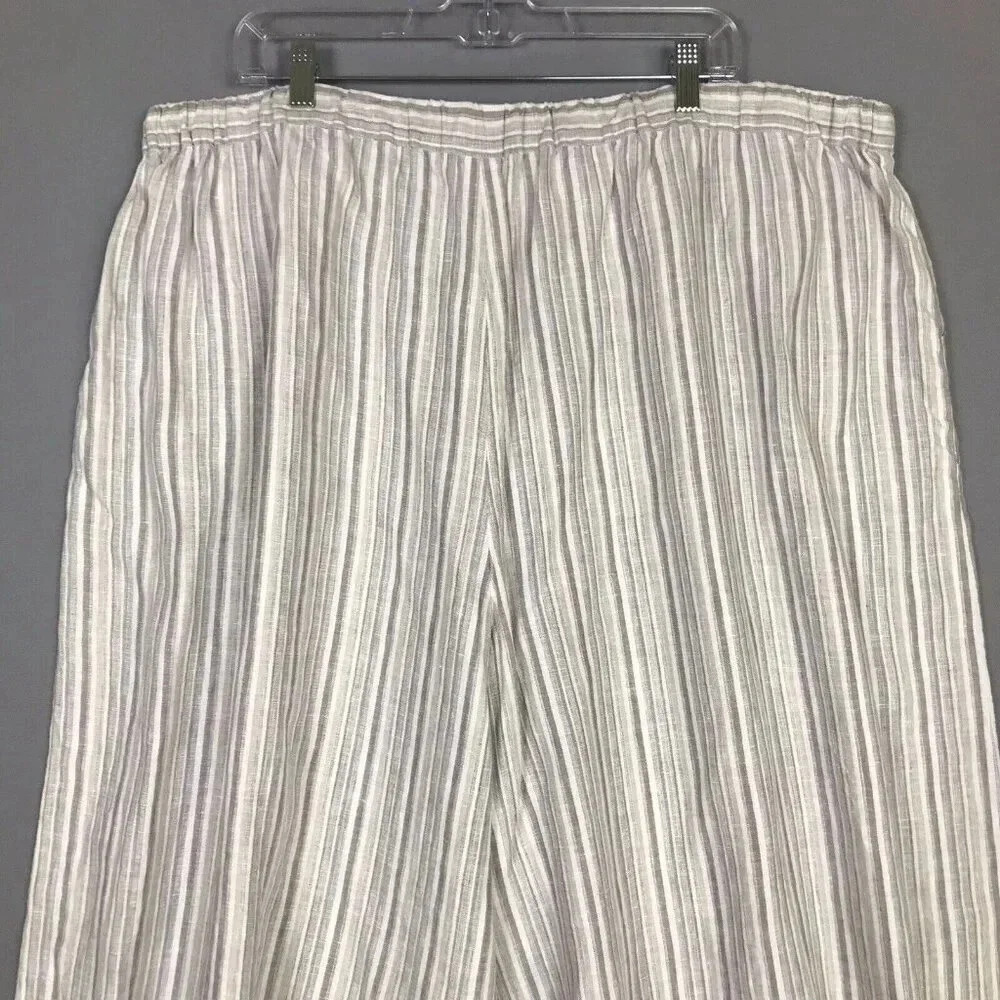 Vivid 100% Linen Wide Leg Pants Women Size 4X Pockets Drawstring Elastic Waist - Picture 7 of 16